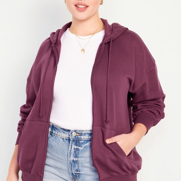 NWT OLD NAVY Oversized Full-Zip Hoodie Color: Dark Mauve SIZE LARGE - Picture 7 of 9